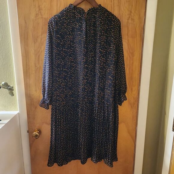 Anthropologie Lucia Navy Star Dot Pleated Dress | US 6 | Feminine Lined Y2K - Picture 8 of 14